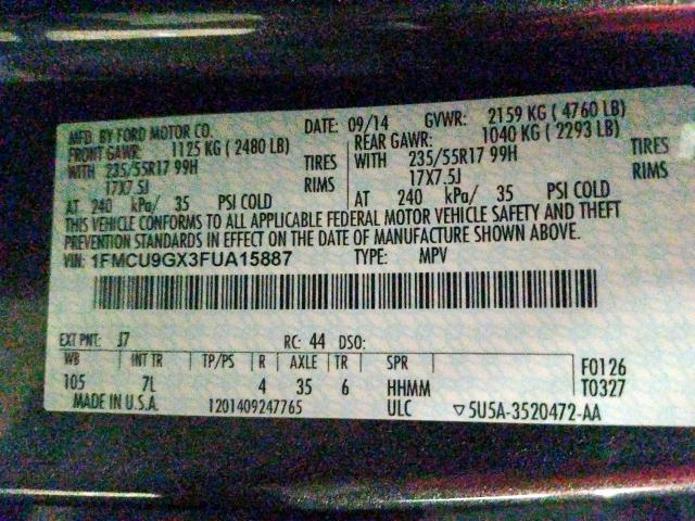 Photo 9 VIN: 1FMCU9GX3FUA15887 - FORD ESCAPE SE 