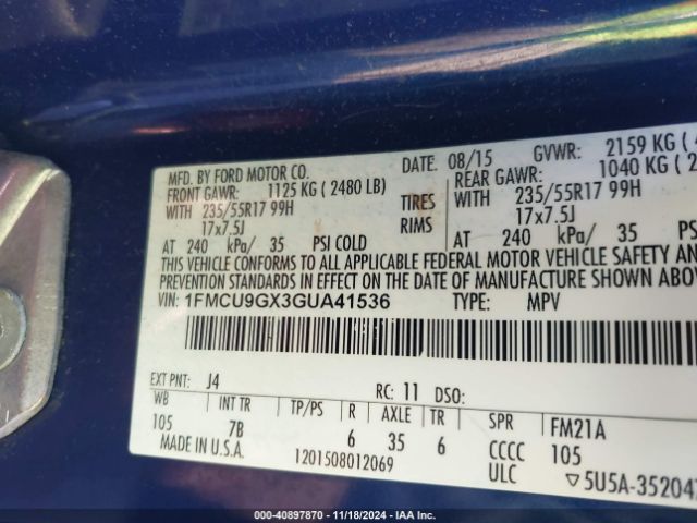 Photo 8 VIN: 1FMCU9GX3GUA41536 - FORD ESCAPE 