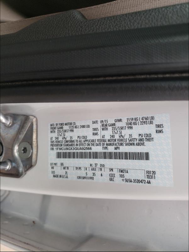 Photo 9 VIN: 1FMCU9GX3GUA92566 - FORD ESCAPE SE 