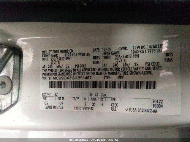 Photo 8 VIN: 1FMCU9GX3GUB91467 - FORD ESCAPE 