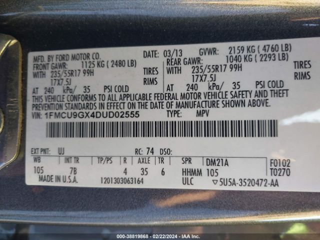 Photo 8 VIN: 1FMCU9GX4DUD02555 - FORD ESCAPE 