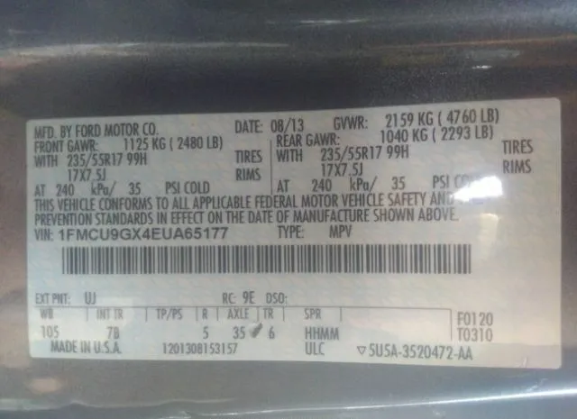 Photo 8 VIN: 1FMCU9GX4EUA65177 - FORD ESCAPE 