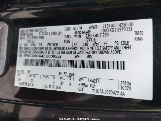 Photo 8 VIN: 1FMCU9GX4EUC38552 - FORD ESCAPE 