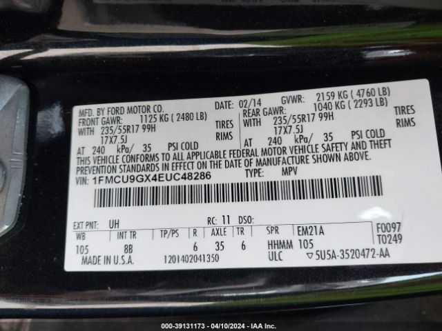 Photo 8 VIN: 1FMCU9GX4EUC48286 - FORD ESCAPE 