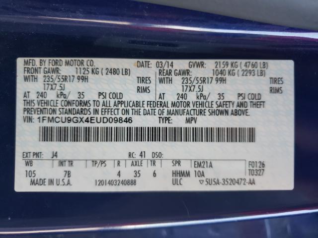 Photo 9 VIN: 1FMCU9GX4EUD09846 - FORD ESCAPE SE 