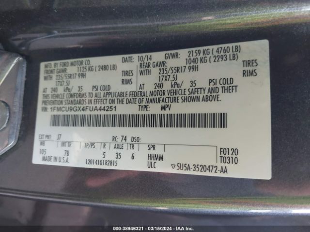 Photo 8 VIN: 1FMCU9GX4FUA44251 - FORD ESCAPE 