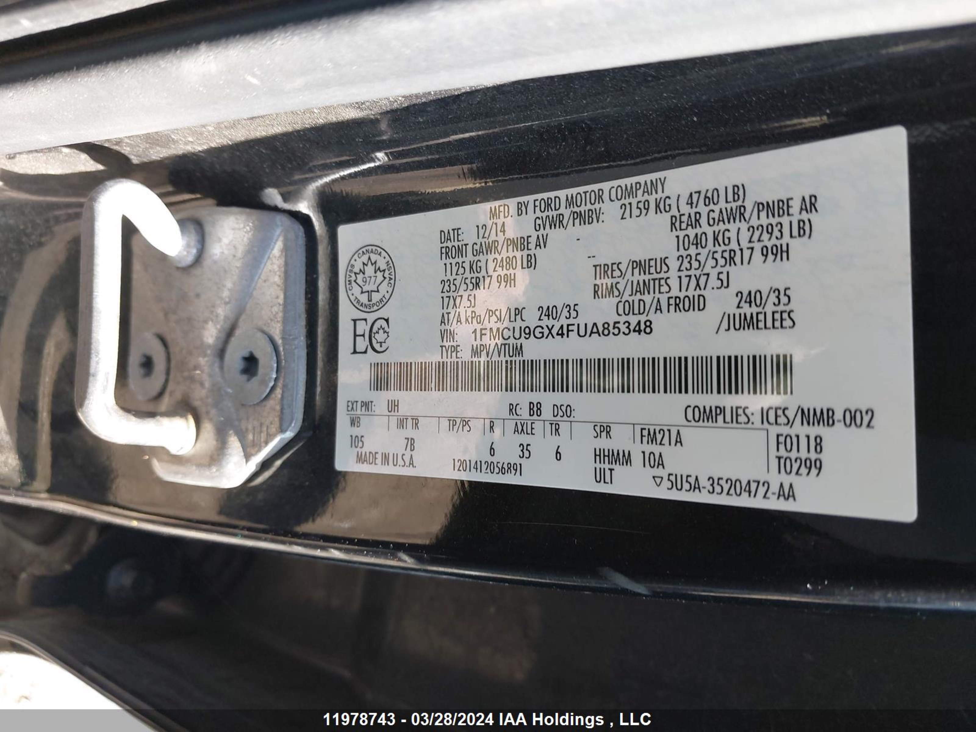 Photo 8 VIN: 1FMCU9GX4FUA85348 - FORD ESCAPE 