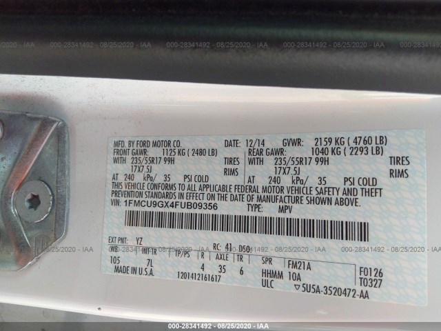 Photo 8 VIN: 1FMCU9GX4FUB09356 - FORD ESCAPE 