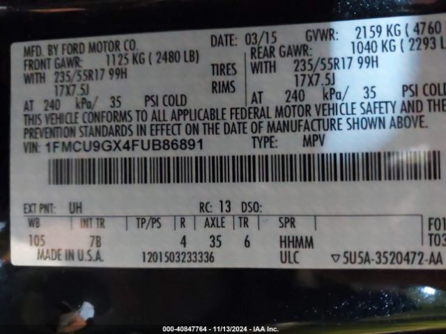 Photo 8 VIN: 1FMCU9GX4FUB86891 - FORD ESCAPE 