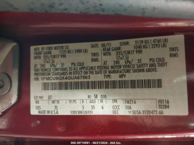 Photo 8 VIN: 1FMCU9GX4GUA67563 - FORD ESCAPE 