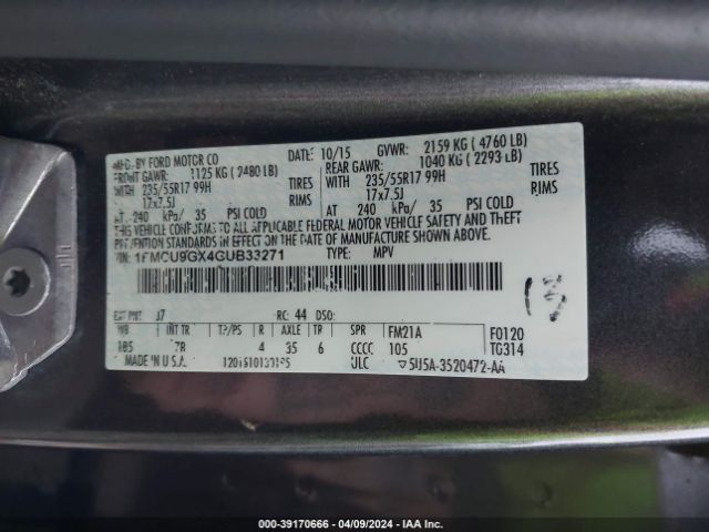 Photo 8 VIN: 1FMCU9GX4GUB33271 - FORD ESCAPE 