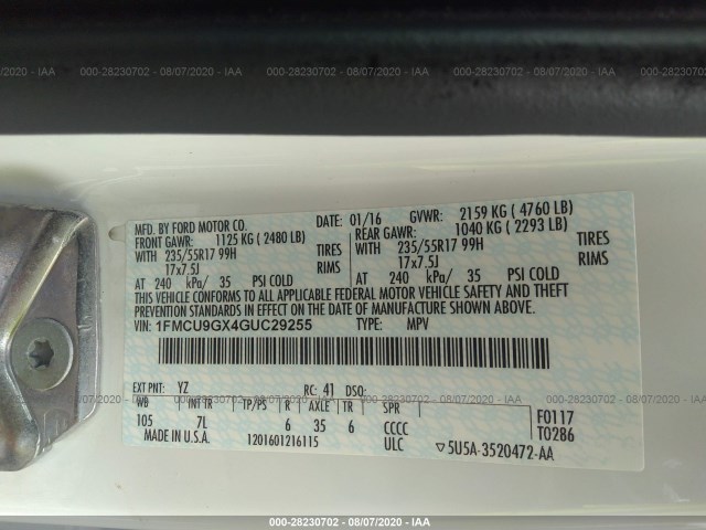 Photo 8 VIN: 1FMCU9GX4GUC29255 - FORD ESCAPE 