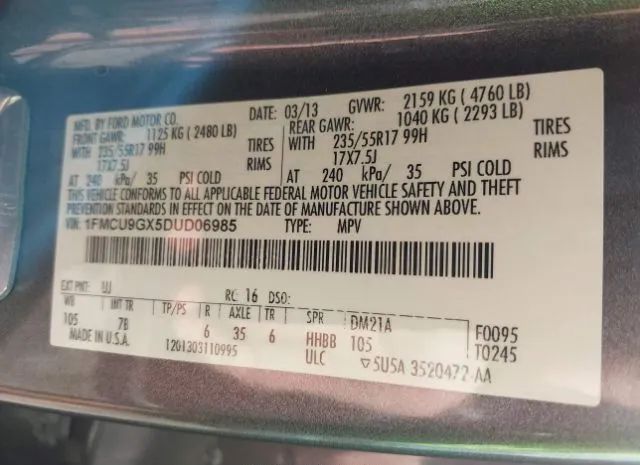 Photo 8 VIN: 1FMCU9GX5DUD06985 - FORD ESCAPE 