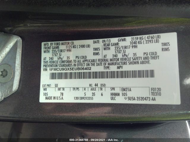 Photo 8 VIN: 1FMCU9GX5EUB06402 - FORD ESCAPE 