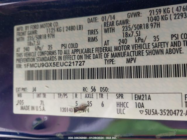 Photo 8 VIN: 1FMCU9GX5EUC21727 - FORD ESCAPE 