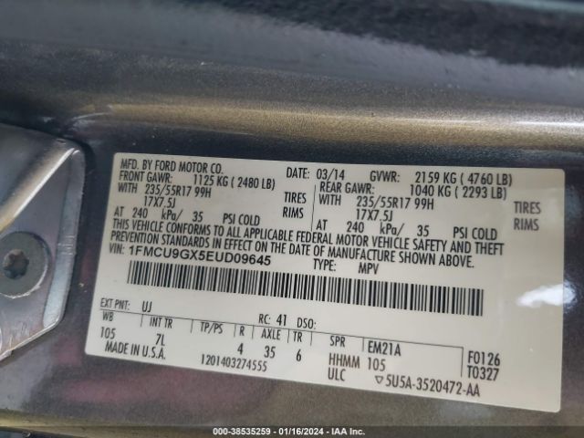 Photo 8 VIN: 1FMCU9GX5EUD09645 - FORD ESCAPE 