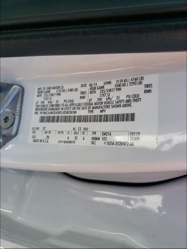 Photo 9 VIN: 1FMCU9GX5EUD83938 - FORD ESCAPE SE 