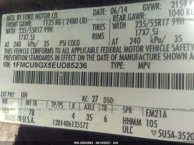 Photo 8 VIN: 1FMCU9GX5EUD85236 - FORD ESCAPE 