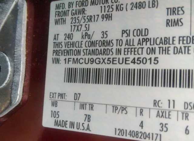 Photo 8 VIN: 1FMCU9GX5EUE45015 - FORD ESCAPE 