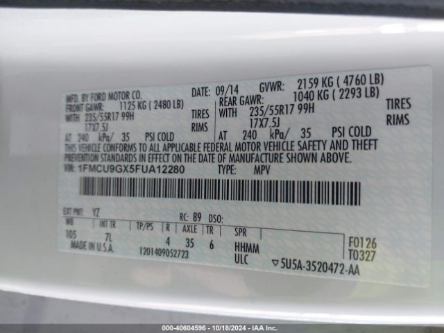 Photo 8 VIN: 1FMCU9GX5FUA12280 - FORD ESCAPE 