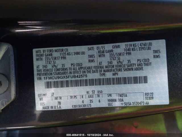 Photo 8 VIN: 1FMCU9GX5FUB42575 - FORD ESCAPE 