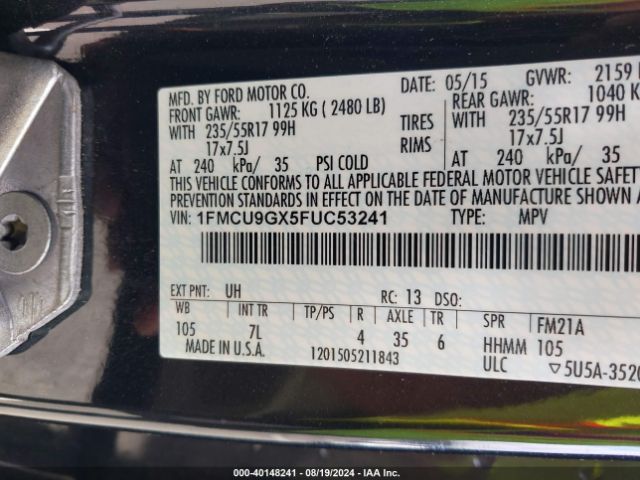 Photo 8 VIN: 1FMCU9GX5FUC53241 - FORD ESCAPE 