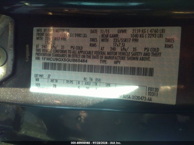 Photo 8 VIN: 1FMCU9GX5GUB65484 - FORD ESCAPE 