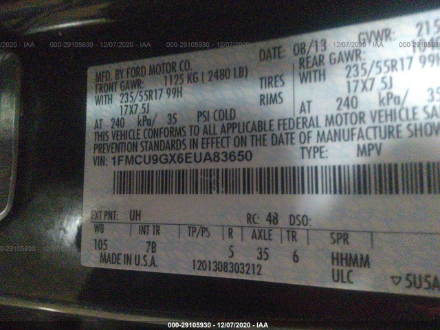 Photo 8 VIN: 1FMCU9GX6EUA83650 - FORD ESCAPE 