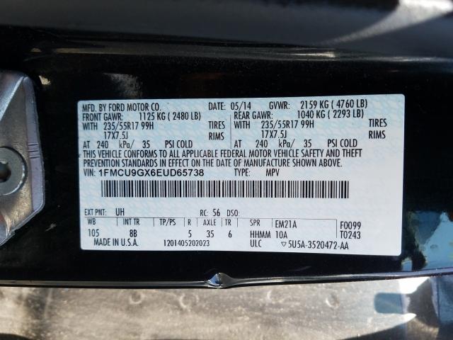 Photo 9 VIN: 1FMCU9GX6EUD65738 - FORD ESCAPE SE 