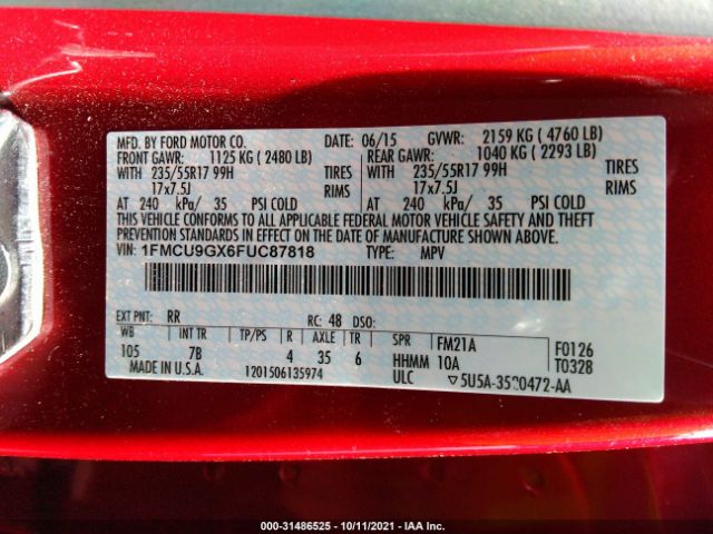 Photo 8 VIN: 1FMCU9GX6FUC87818 - FORD ESCAPE 