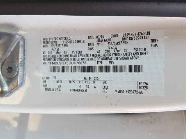 Photo 9 VIN: 1FMCU9GX6GUC76075 - FORD ESCAPE SE 