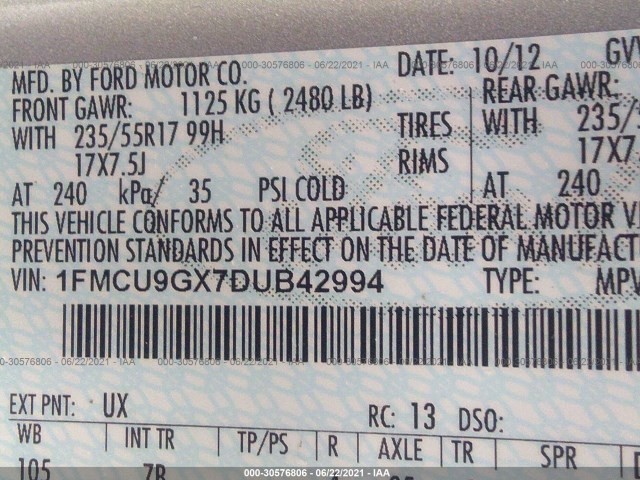 Photo 8 VIN: 1FMCU9GX7DUB42994 - FORD ESCAPE 