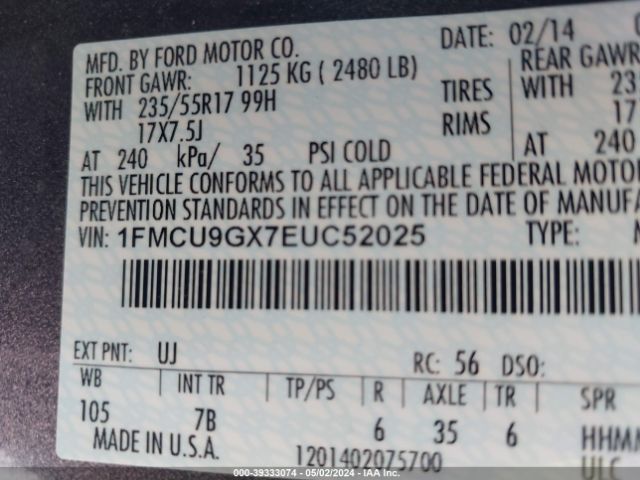 Photo 8 VIN: 1FMCU9GX7EUC52025 - FORD ESCAPE 