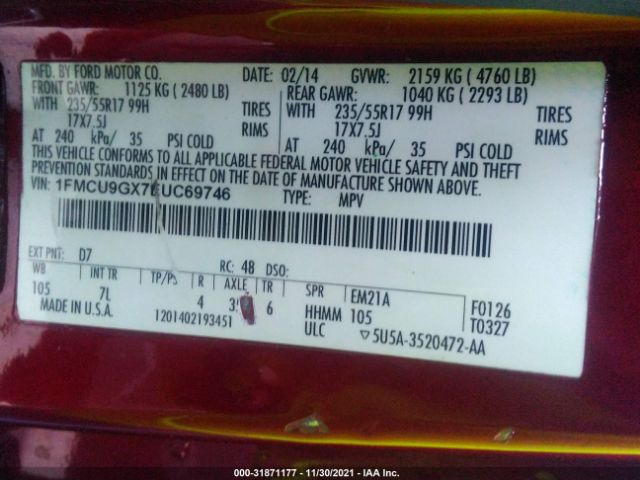 Photo 8 VIN: 1FMCU9GX7EUC69746 - FORD ESCAPE 