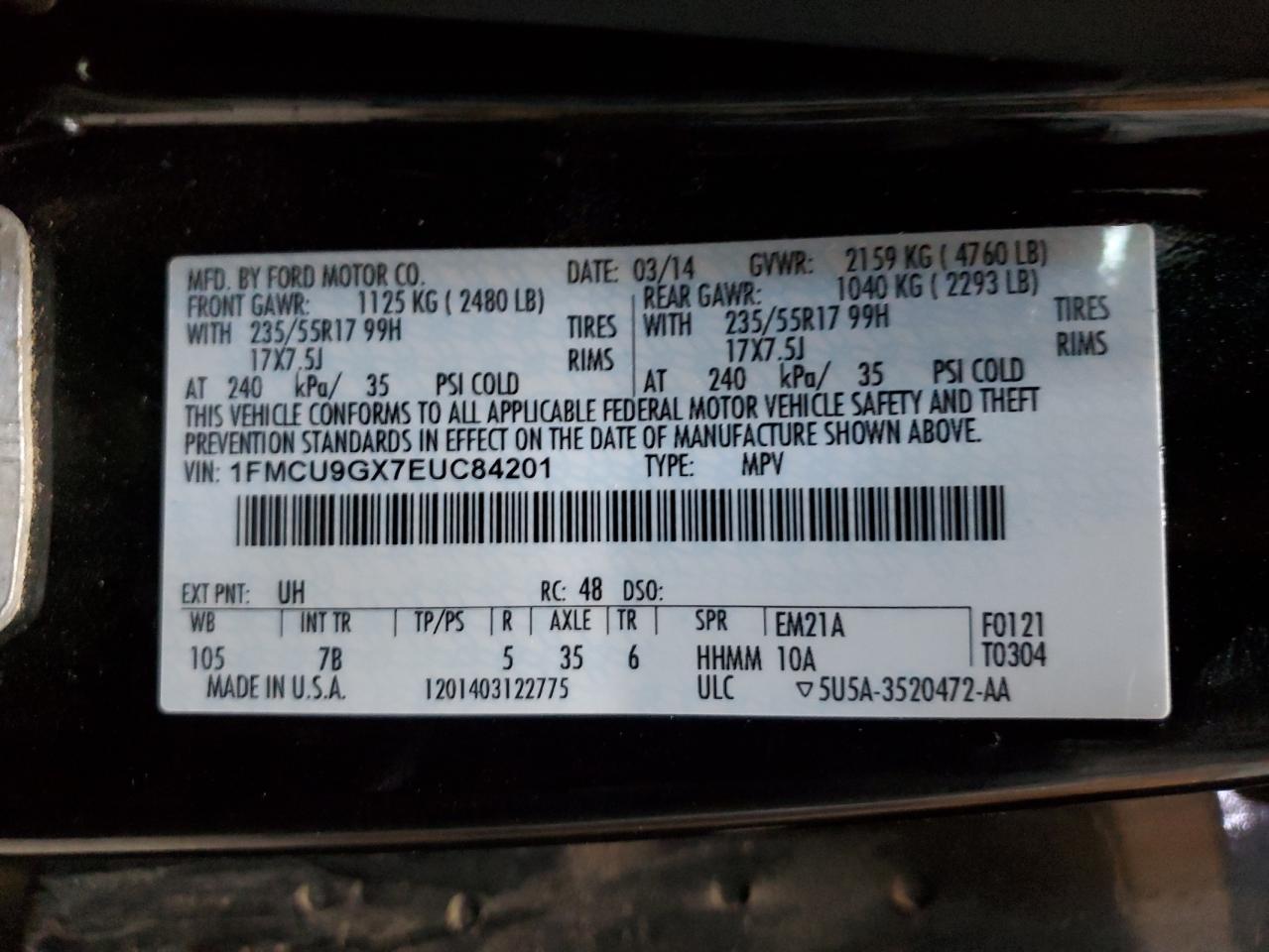 Photo 12 VIN: 1FMCU9GX7EUC84201 - FORD ESCAPE 