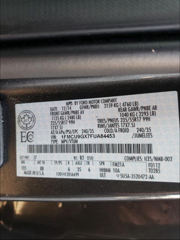 Photo 9 VIN: 1FMCU9GX7FUA84453 - FORD ESCAPE SE 