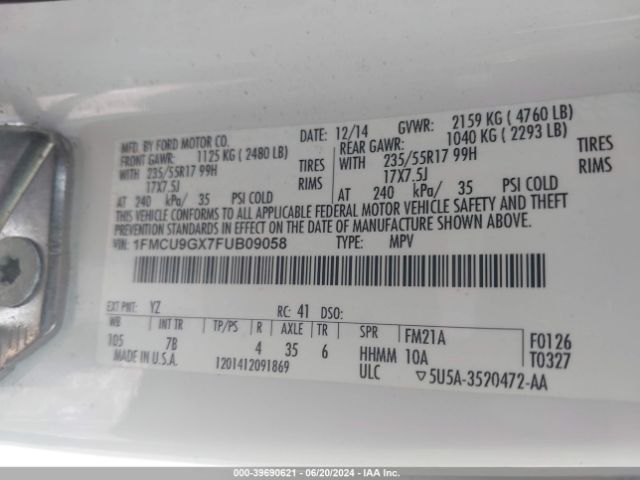 Photo 8 VIN: 1FMCU9GX7FUB09058 - FORD ESCAPE 