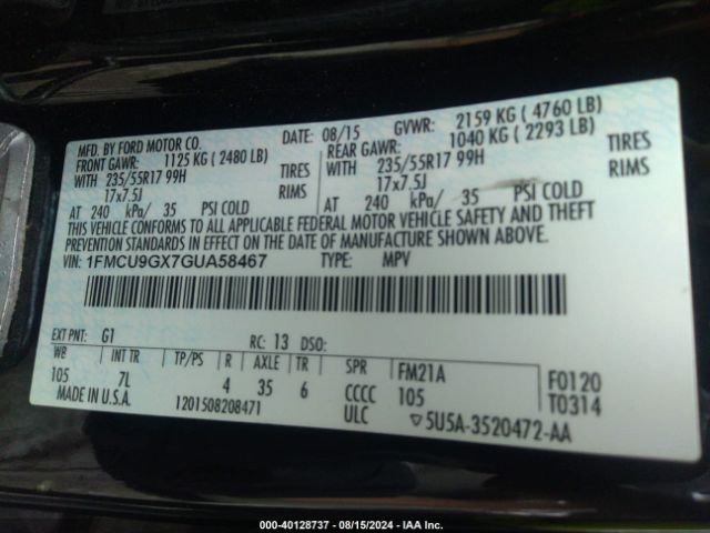 Photo 8 VIN: 1FMCU9GX7GUA58467 - FORD ESCAPE 