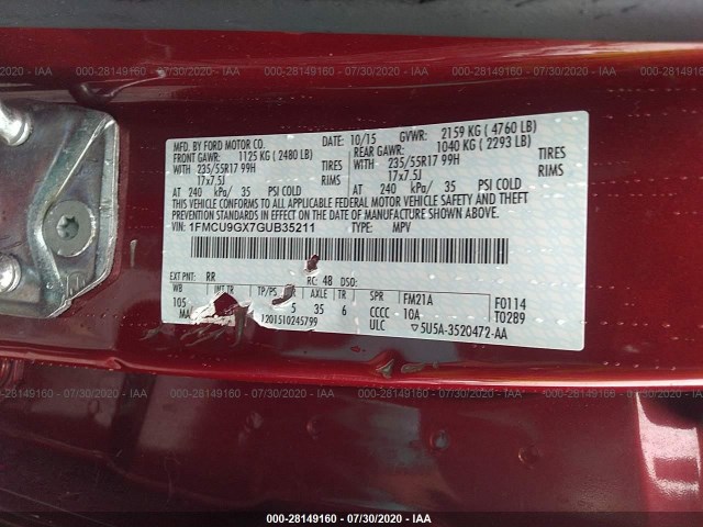 Photo 8 VIN: 1FMCU9GX7GUB35211 - FORD ESCAPE 