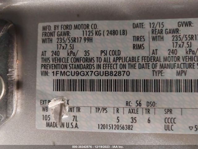 Photo 8 VIN: 1FMCU9GX7GUB82870 - FORD ESCAPE 