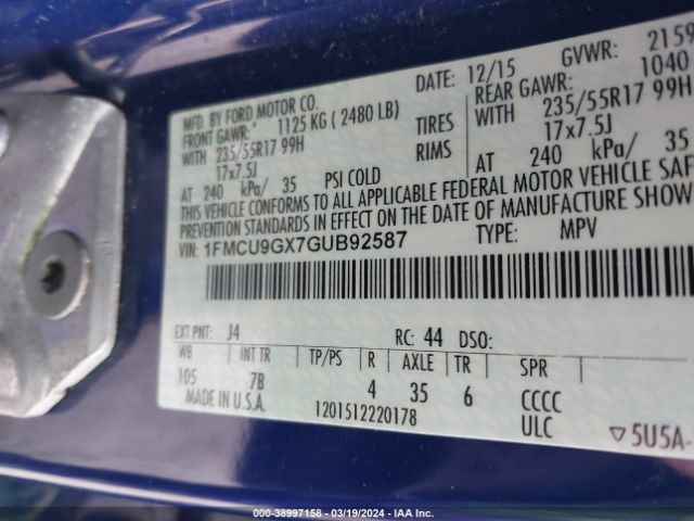 Photo 8 VIN: 1FMCU9GX7GUB92587 - FORD ESCAPE 