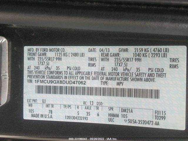 Photo 8 VIN: 1FMCU9GX8DUD47062 - FORD ESCAPE 