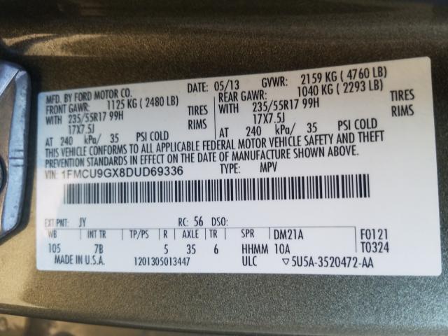 Photo 9 VIN: 1FMCU9GX8DUD69336 - FORD ESCAPE SE 