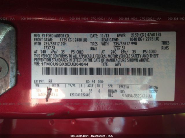 Photo 8 VIN: 1FMCU9GX8EUB64844 - FORD ESCAPE 