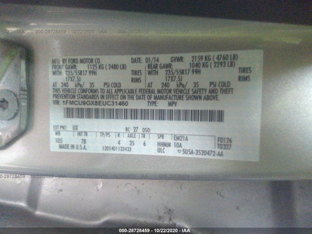 Photo 8 VIN: 1FMCU9GX8EUC31460 - FORD ESCAPE 