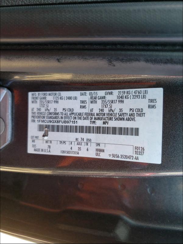 Photo 9 VIN: 1FMCU9GX8FUB97151 - FORD ESCAPE SE 