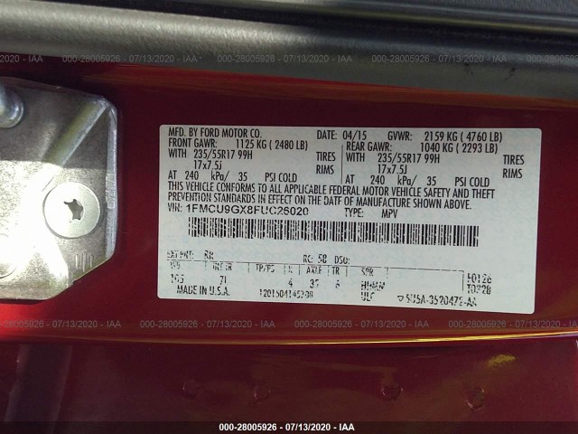 Photo 8 VIN: 1FMCU9GX8FUC26020 - FORD ESCAPE 