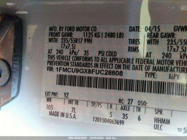 Photo 8 VIN: 1FMCU9GX8FUC28608 - FORD ESCAPE 