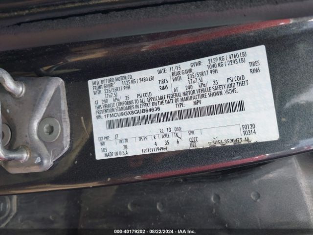 Photo 8 VIN: 1FMCU9GX8GUB64636 - FORD ESCAPE 