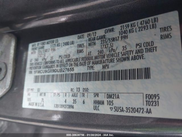 Photo 8 VIN: 1FMCU9GX9DUB27655 - FORD ESCAPE 